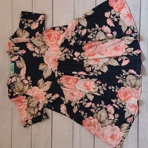 Navy blue floral peplum flowy top